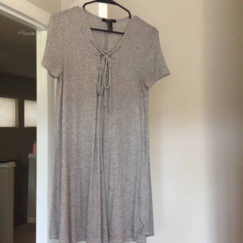 Tie up heather gray t shirt dress